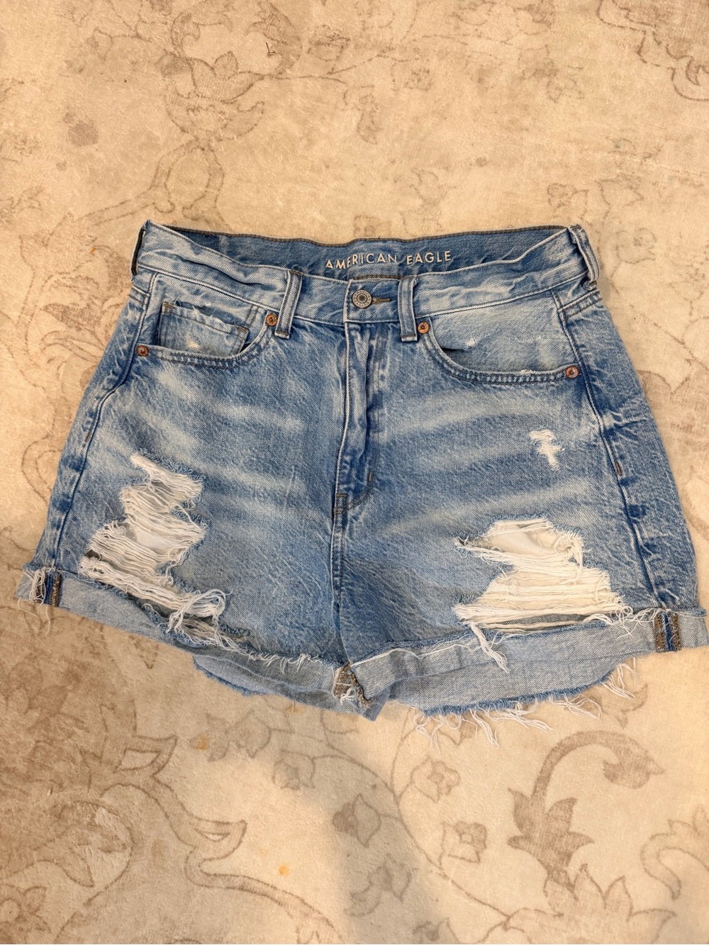 American Eagle Outfitters Light Blue Distressed High-Rise Jean Shorts